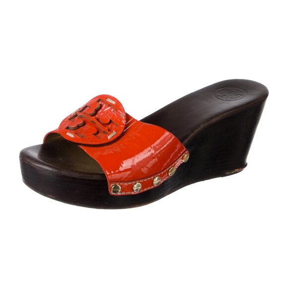 Tory Burch Patty Patent Leather Studded Accent Wedges (size 7M) - Picture 1 of 11